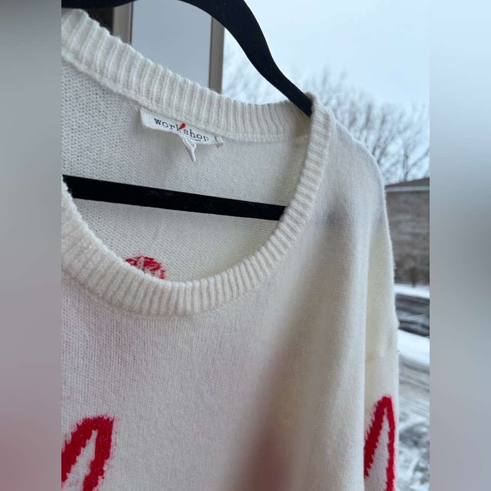 🆕♥️ Workshop Republic White Heart Knit Sweater Oversized Red Heart Print 3X Look - Picture 13 of 17